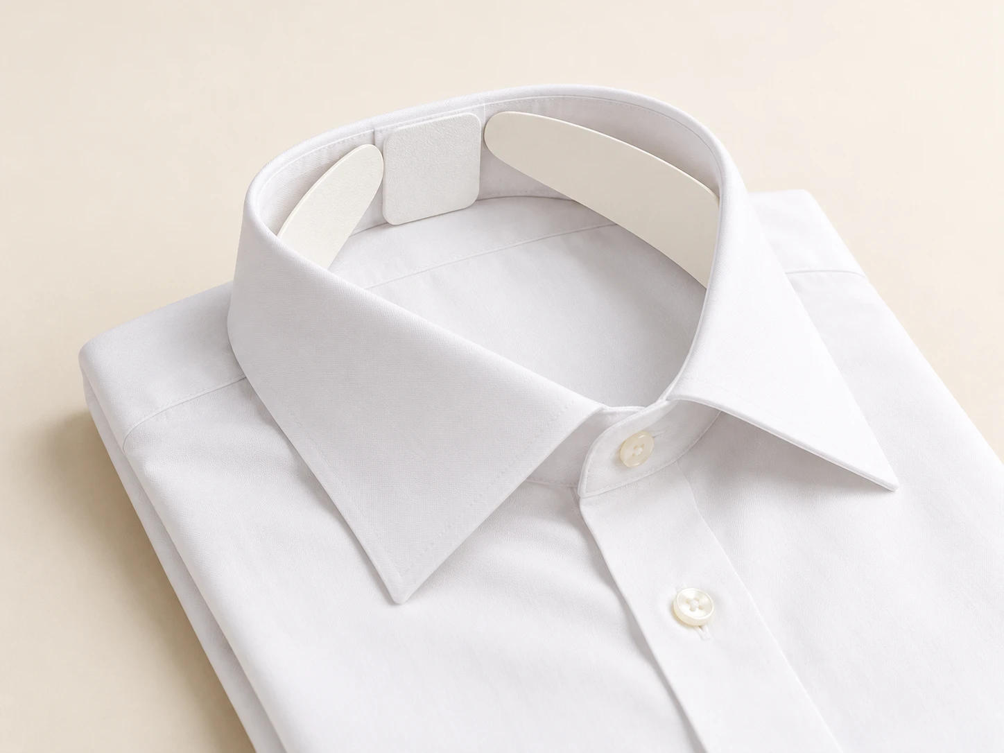 Collar insert inside a folded white shirt