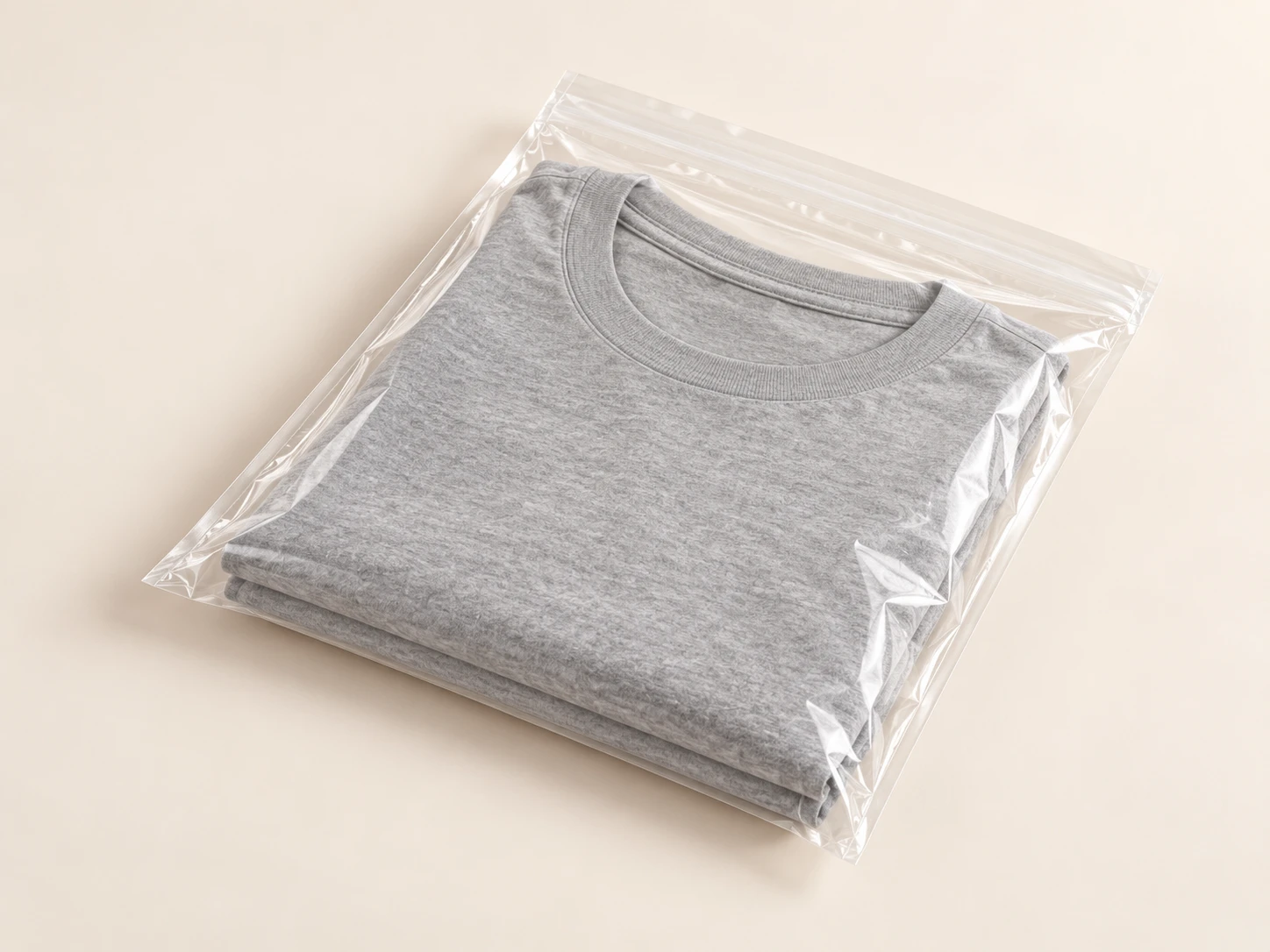 Folded garment packed inside a clear bag