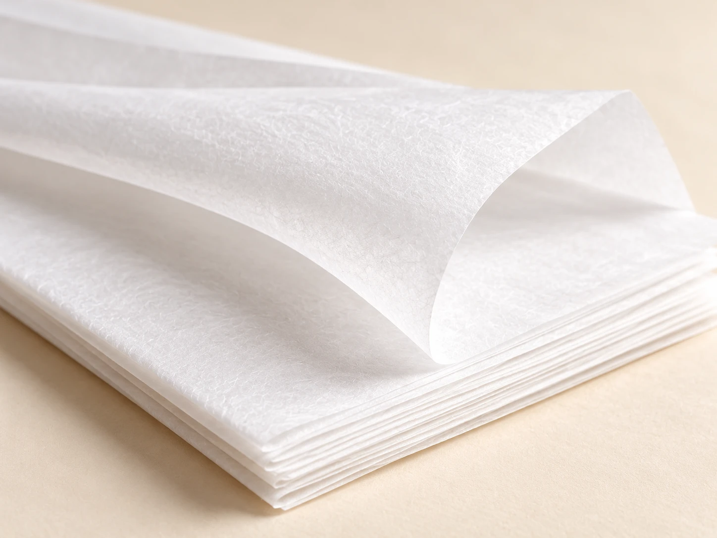 Close detail of layered white tissue paper